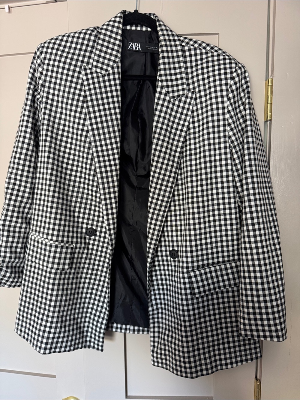 ZARA Black & White Gingham Blazer - Oversized Checked Sport Coat